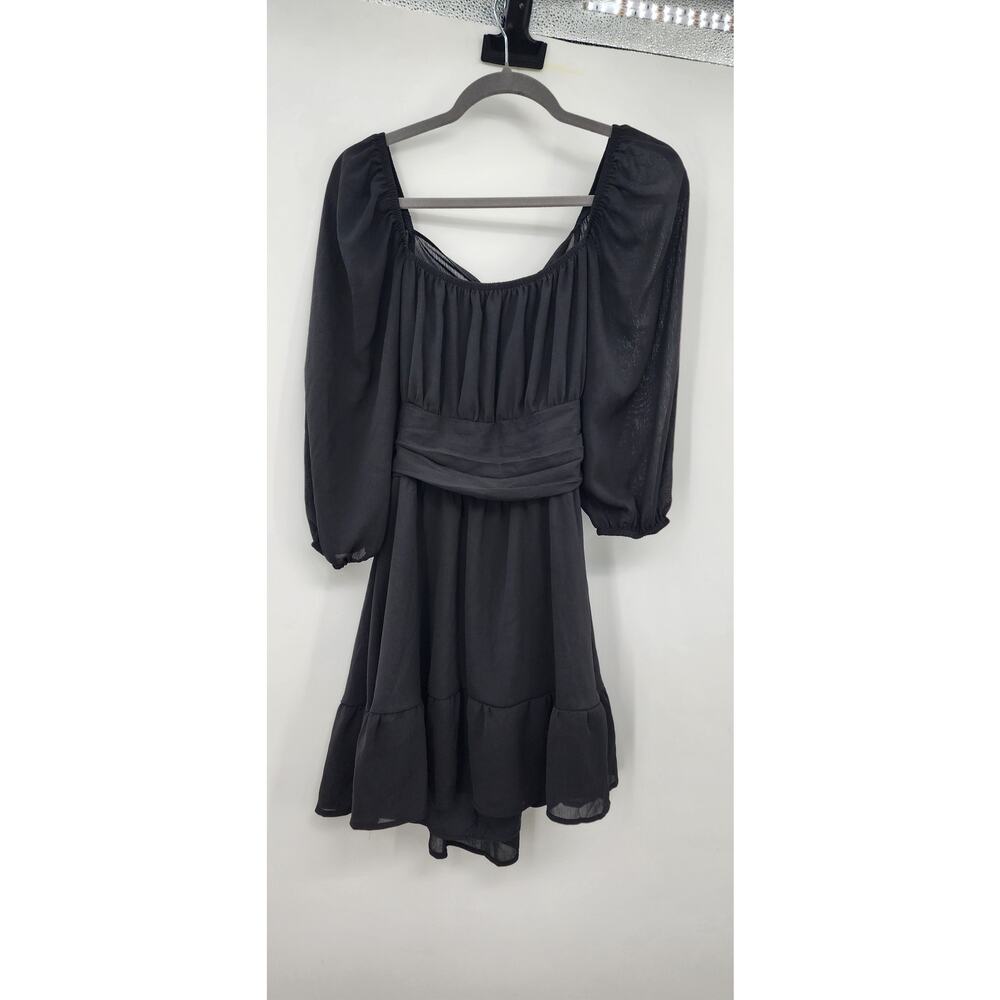 New NWT EXLURA Black Ling Sleeve Tie Back Dress Large‎ - Picture 3 of 9